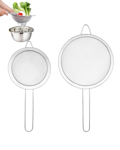 BNREOZA 2 pezzi setaccio da cucina,7/14 cm,setaccio in acciaio inox 304 di alta qualità, setaccio a maglia fine in acciaio inox 304, setaccio domestico per cottura,farina, separazione delle proteine