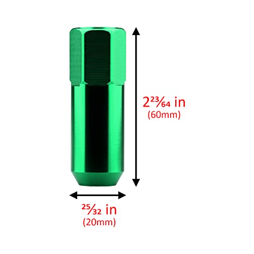 Image of Green 20 PCS M12x1.5 Lug Nuts 60mm Extended Tuner Aluminum Wheels Rims Cap WN02
