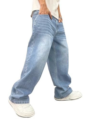 Image of ALLABREVE Men's Baggy Hip Hop Jeans Y2k Wide Leg Denim Pants Relaxed Fit Skater Trousers Streetwear