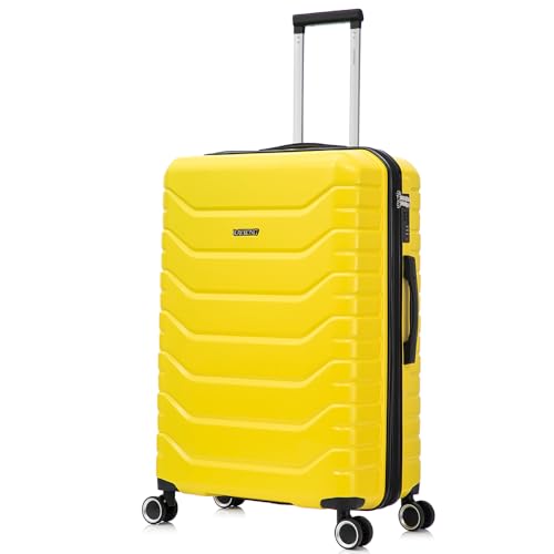 RAYKONG Maleta Grande Expandible ABS+PC 75x49x31cm - 33.50cm Extendido | 114L - 123L | 28 Pulgadas |25kg semirígidas candado combinación - Amarillo