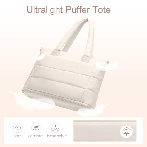 Image of Puffer Tote Bag for Women Quilted Nurse Bag Lightweight Work Bag for Teacher Travel Handbag with Multiple Pockets