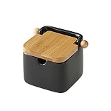 Azucarero/Salero Cerámica Negro Tapa Bambú -250 ml- 8x10,5x8 cm