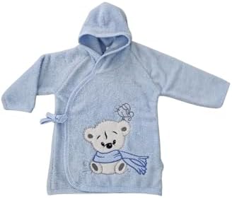 %100 Pamuk Kapüşonlu Bebek Çocuk Bornoz Havlu Mavi 3 Yıl - Görsel 1