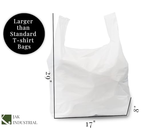 100 Pack - Jumbo (LARGE) T-Shirt Shopping/Trash Bags - 17" x 8" x 29" - 18 Microns Thick - Thumbnail 3