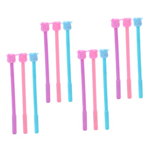 12 bolígrafos de gel con tinta de colores surtidos en forma de flor