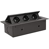 Orno AE-1336/B Bloc Multiprise Electrique Encastrable Escamotable 3 Prises 2500W Noir