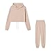 Lounge Sets For Women Two Piece Outfits Comfiest Airport Women'S 2 Piece Matching Lounge Set Fall Fashion Long Sleeve Slightly Crop Top Pants Casual Hoodie Sweatsuit Airport Outfits (Khaki,L)