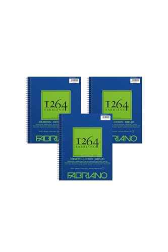 Fabriano 1264 Drawing Pad, 9" x 12", Spiral Bound, 90 lb., 3-Pack