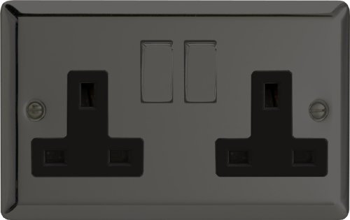 Varilight - 2 Gang 13 Amp Double Switched Socket Iridium Black - Xi5DB