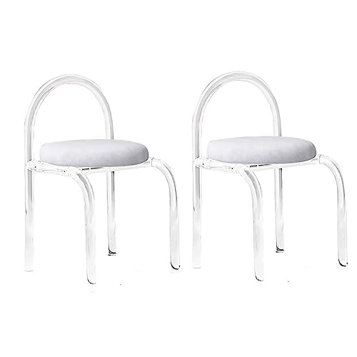 Juego de 2 sillas de comedor modernas de acrílico, elegantes taburetes tapizados en terciopelo con patas transparentes, sin reposabrazos, para sala, cocina, dormitorio y bar (juego de 2 en gris)