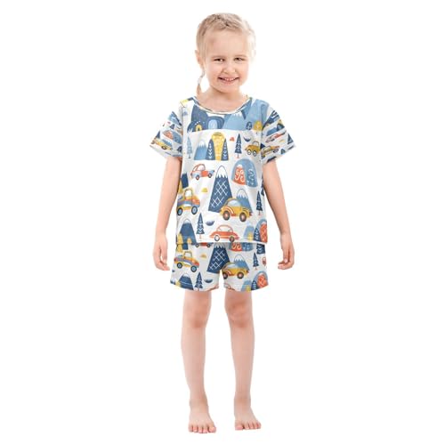 senya Short Sleeve Pajamas Sets Summer Cotton Sleepwear Cars and Mountains3
