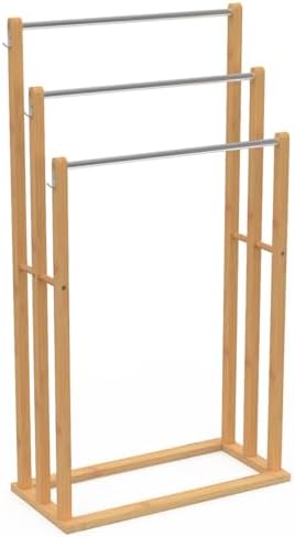 Ma sélection salle de bain Amazon IDMarket - Porte-serviettes sur pied 3 niveaux RITA en bambou