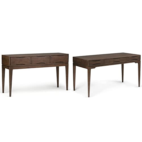Simplihome Harper Solid Wood 54 Inch Wide Mid Century Modern Console Sofa Entryway Table, 3 Drawers & Harper Solid Wood Mid Century Modern 60 Inch Wide Home Office Desk, Writing Table #TOP6