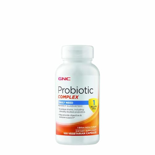 GNC Probiotic Complex Daily Need Supplement, Provides Digestive and Immune Support, 1 Billion CFUs, 100 Vegetarian Capsules, 100 Servings