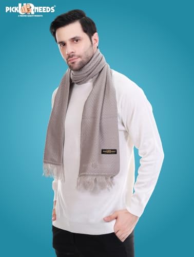 Image of Pick Ur Needs Premium Men's Warm And Stylish Woolen Muffler With Solid Color Plain Design And Stylish Tussles Ends Muffler For Men