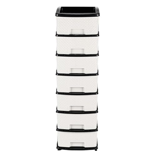 Image of KITCHIVO Plastic Modular Drawer Storage Chest Of Drawers Organizer Storage Box, Large Stomo Racks For Multipurpose Anti-slip Shoes Organizers (White & Black, 7 Layer)