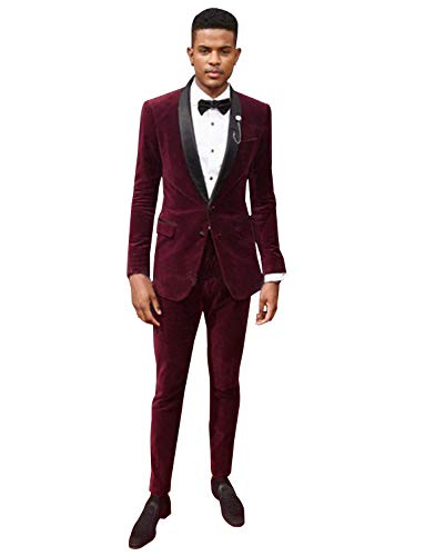 Costume velours homme QZI smoking veste col châle deux boutons pantalon de cérémonie