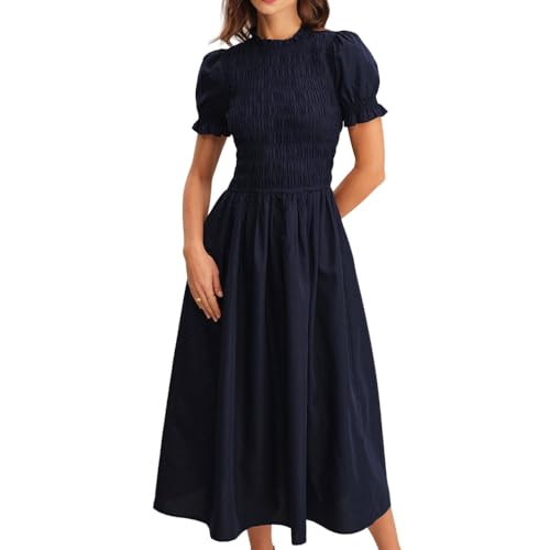 RIHOAS Womens Shirred A-Line Midi Dress Summer Dresses Casual Puff