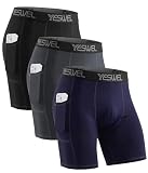 YESWEL Radlerhose Herren Kurz 3er Pack mit Handytasche, Schnelltrocknende Kompressionsshorts,Atmungsaktive Laufunterwäsche Funktionsshorts, Elastische Sport Tight Unterhosen (Mehrfarbig 01, L)