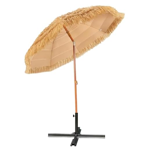 Outdoor Thatched Umbrella with Crank Lift