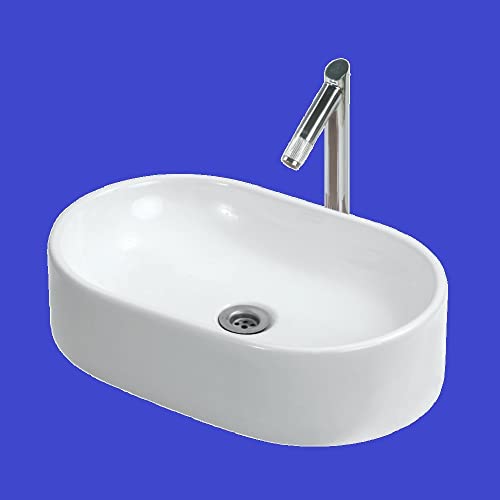 Image of Wash Basin Table Top Over Counter Vessel Sink Glossy Finish White Sink for Bathroom (20 x 12.5 x 5 Inch)