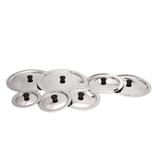 Image of Glossy Steel Lids for Utensils with Knobs | Melt-Free with a Good Gripsteel Lid for Kadai and Other Utensils | Round, Rust Resistant Steel (Complete Set, Medium)