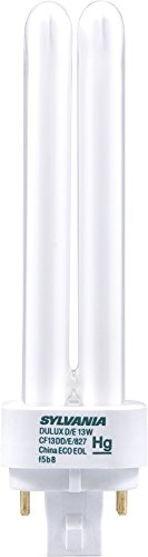 SYLVANIA Ecologic DULUX Double Compact Fluorescent Lamp with 4-Pin Base, 13W, 2700K, 82 CRI, For Electronic and Dimming Ballasts, Frosted, White (20682)