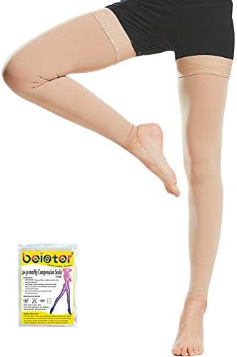 Beister Medical Thigh High Footless Compression Stockings with Silicone Band for Women & Men, Firm 20-30 mmHg Graduated Support for Varicose Veins, Edema, Flight A Pair