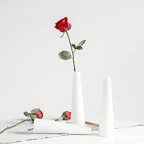 Tall Conic White Ceramic Flower Vase Small Bud Vase Single Flower Decorative Floral Vase for Home Decor Centerpieces Arranging Bouquets - Image 2