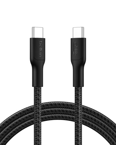 Belkin Eco Braided USB-C to USB-C Cable (2M, 240W) - Soft, Flexible Fast-Charging Cable, Type C Charger Cord for iPhone 16, Galaxy S25, Pixel 9, MacBook, iPad Pro, & More - Black (USB 2.0)