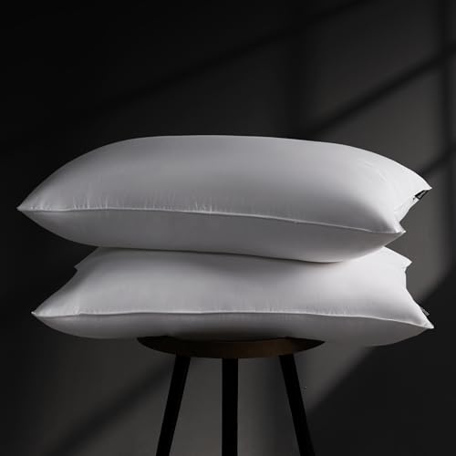 DOWNSTORIA Goose Feather Down Pillow King Size Set of 2, Hotel Collection Bed Pillows for Sleeping, 2 Pack, Down Surrounded Soft Medium Firm Pillows for Side Back Sleepers 20 x 36 in.