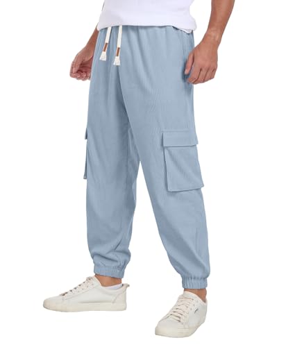 QIXING Herren Cordhose Baggy Casual Baumwolle Cargohose mit Kordelzug...