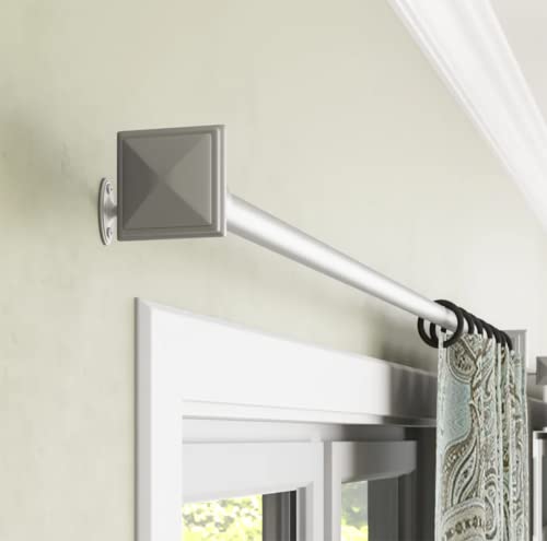 Urbanest Square Urn Adjustable Single Drapery Curtain Rod Set With 8 Rings, 5/8", 28-48", Black #TOP2