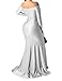 HRESSLBD Sexy Cocktail Dresses for Women Evening Party Off Shoulder, Floor Length Maxi Dresses for Women 2025, Womens Sexy Elegant Long Sleeve Off Shoulder Dress (Silver, L)