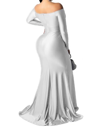 Image of Womens Off Shoulder Sexy V Neck High Split Long Maxi Dress, Formal Cocktail Party Evening Gown Mermaid Dress