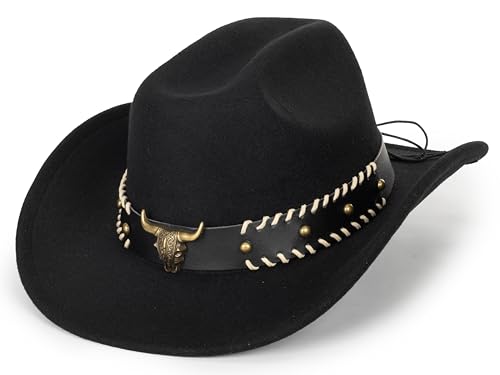 Women & Men Felt Western Cowboy Hat Classic Roll Up Brim Belt Buckle Cowgirl Fedora (M) - Image 8