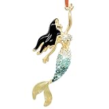 HEYINSHEN Mermaid Christmas Ornaments Mermaids Ornaments for Christmas Tree Metal Mermaid Hanging Ornament for Xmas Tree with Rhinestone Blue Mermaids Gifts for Women Kids Girls Ocean Lovers