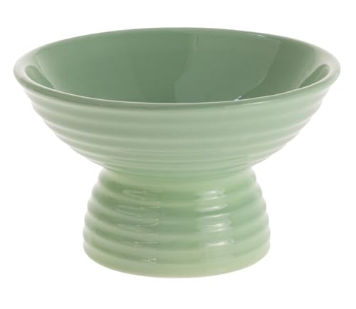 Boston International Ceramic Pedestal Bowl Serving Dish, 5" x 3.5" inches, Ribbed Lustrous Aqua