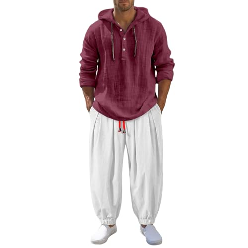 Ensemble en lin homme avec chemise manches courtes et pantalon d'été décontracté