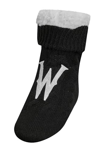 Wednesday Addams Socken Damen 35-42 Kuschelsocken mit ABS Sohle Warme Haussocken für Frauen & Mädchen Die Addams Family Lizenzartikel Weiche Wintersocken mit Fleece-Futter 1 Paar