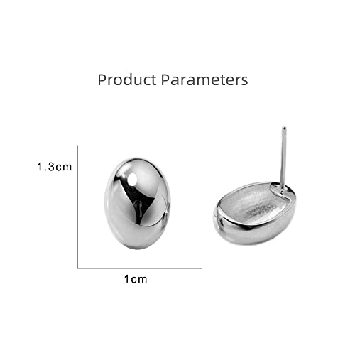 Dainty Half Oval Dome 925 Sterling Silver Stud Earrings For Women Girls Hypoallergenic Chunky Open Hoop Nickel Free 14K Gold Plated Waterdrop Moon Post Studs Minimalist Fashion Trendy Jewelry Gifts (Silver) #TOP1