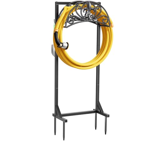 Y&M Garden Hose Holder Freestanding Hose Reel Stand, Heavy Duty Metal Hose Hanger Holds 150ft Hose, Upgraded Yard Hose Holder Rack Outdoor, Water Hose Storage Holder for Outside Yard Lawn, Black