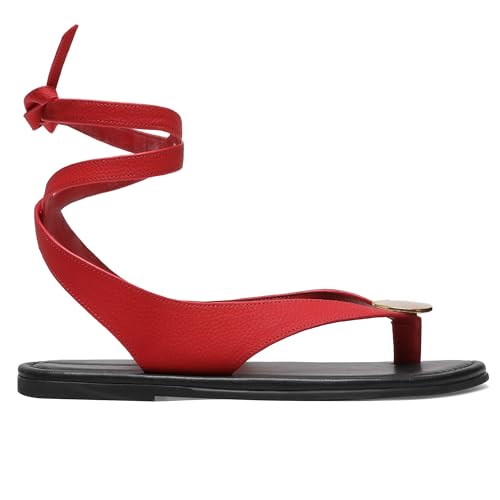 Strap Flip Flop Flat Sandals for Women with Metal Circular Ankle Strappy Ladies Fashion Cute Summer Thong Sandals Dressy.