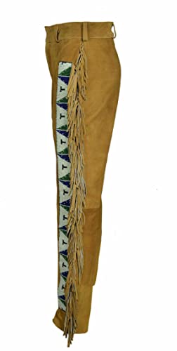 Mount Helicon Men's Native American Buckskin/Deerskin Suede Leather Pant Fringes Red Indian Cowboy Reenactment Mountain Man2