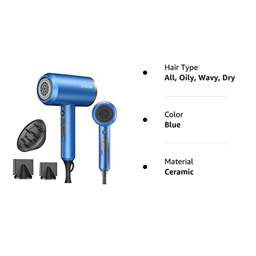 Ionic Hair Dryer, Dooair 1875W Blow Dryer With Diffuser And Concentrator, Professional Hair Dryer For Curly Hair, Negative Ion Technology, Constant Temperature Hair Care For Light And Quiet (Blue) #TOP7