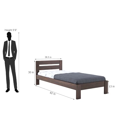 Image of BM WOOD FURNITURE Wooden Single Size Bed Without Storage | Single Cot with Upholstered Cushion Headboard for Hotel & Guest Room | Solid Wood Sheesham, Walnut Finish