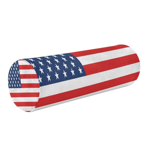 linqin Almohada cilíndrica redonda con funda extraíble diseñada ergonómicamente para apoyo de espalda y columna vertebral, patrón de bandera de Estados Unidos