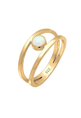 Preisvergleich Produktbild Elli Ring Damen Bandring Zweireihig Synthetischer Opal in 925 Sterling Silber