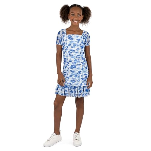 Speechless Girls' Short Sleeve Shirred Power Mesh Party Dress