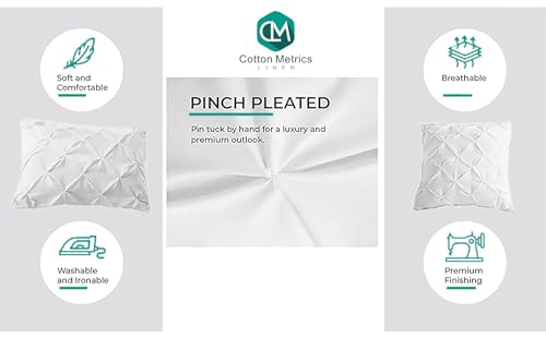 Cotton Metrics Heavy Quality Queen Pillow Sham Set of 2 White Pinch Pleated Pillow Shams 600TC 100% Organic Cotton White Pillow Shams Gorgeous Pinch Queen Size 20x30 Decorative Pillow Shams